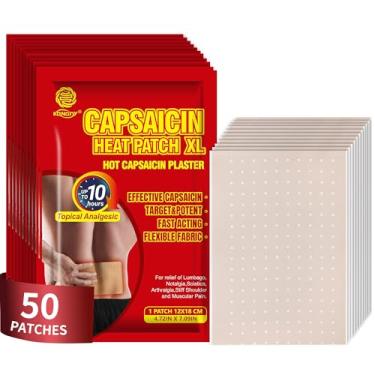 Imagem de 50 adesivos de capsaicina quente, adesivo de capsicum ultra forte de 12 cm x 18 cm para alívio das costas, pescoço, ombro, joelho e músculos