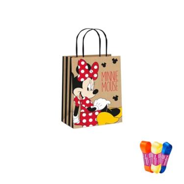Imagem de Kit Sacola de Papel Kraft Minnie Pequena com Fita Cetim Impressa 22mmx10mts