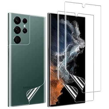 Imagem de Protetor de tela TPU compatível com Samsung Galaxy S22 Ultra, pacote com 2 protetores de tela macios de TPU + 1 pacote de protetor traseiro de TPU flexível, desbloqueio de impressão digital, filme de