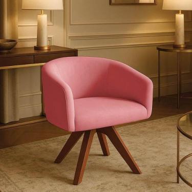 Imagem de Poltrona Sala Base Giratória Madeira Arielle Suede D03 - D'rossi Rose