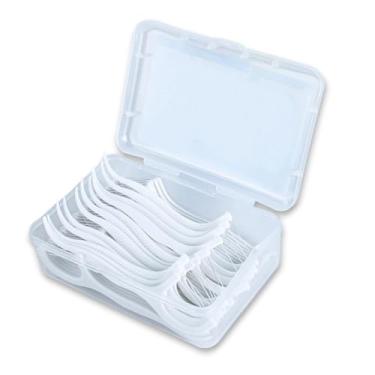 Imagem de 50 Fio Dental Com Cabo Haste Limpeza Dentes Higiene Bucal