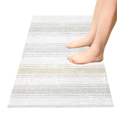 Imagem de TSENQUE Tapetes de banho com estampa listrada irregular, tapetes de cozinha, tapetes de pelúcia antiderrapantes absorventes para decoração de quarto de casa, 99 x 50 cm