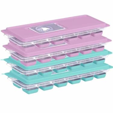 Imagem de Kit 4 Formas de Gelo Silicone com Tampa Enche Fácil (Verde e Rosa)