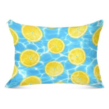 Imagem de Capa de almofada decorativa de verão azul com zíper impressão de arte King Queen tamanho padrão fronhas de travesseiro antiderrapante confortável roupa de cama macia, tamanho padrão, 51 x 66 cm