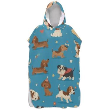 Imagem de Joisal Poncho de surfe trocador de roupão para praia Adul moletom toalha natação wearable praia ponchos para homens desenho animado cão azul