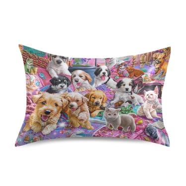 Imagem de Fronhas coloridas fofas de cetim para cachorros fofas refrescantes padrão queen king size fronhas de cama personalizadas tamanho padrão 66 cm x 50 cm