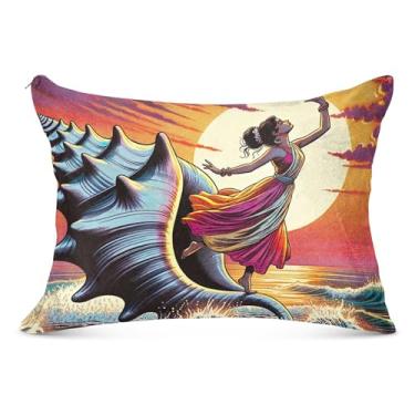 Imagem de Fronha decorativa Dançarina Dançando no Mar Poliéster para Fronhas Padrão Queen King Floral Animal para Cama Sofá, Queen Size, 50,8 cm x 76,2 cm
