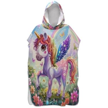 Imagem de Joisal Lindo unicórnio arco-íris flores surf poncho trocador adulto leve feminino ponchos com capuz toalha de banho praia com capuz