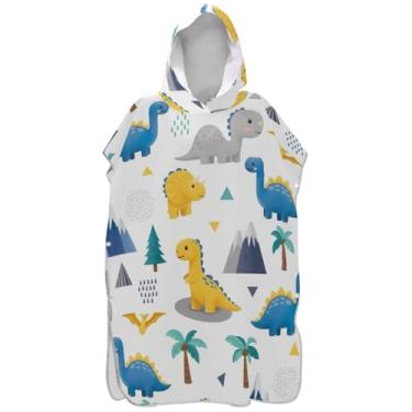 Imagem de Joisal Poncho de surfe trocador roupão adulto praia moletom toalha floral secagem rápida bonito desenho animado dinossauro branco ponchos femininos com capuz