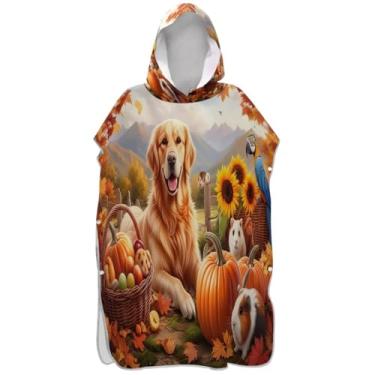 Imagem de Joisal Art Autumn Golden Retriever Dog Surf Poncho Adultos Trocando Roupão Praia Moletom Toalha Floral Wearable Praia Ponchos para Homens