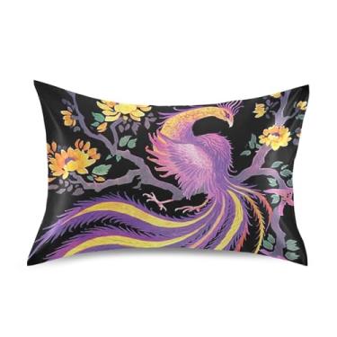Imagem de Fronhas de almofada estampa elegante pássaro roxo flor floral cetim refrescante padrão Queen King fronha arte impressão moderna presentes roupa de cama tamanho Queen 76.2 cm x 50.8 cm