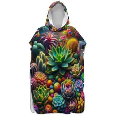 Imagem de Joisal Poncho de surfe para mudança de roupão de praia com capuz toalha floral leve unissex adulto poncho com capuz suculentas coloridas vibrantes brilhantes