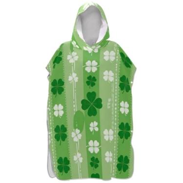 Imagem de Joisal Poncho de surfe trocador de roupão para praia Adul moletom toalha natação leve adulto ponchos para mulheres listras verdes trevos