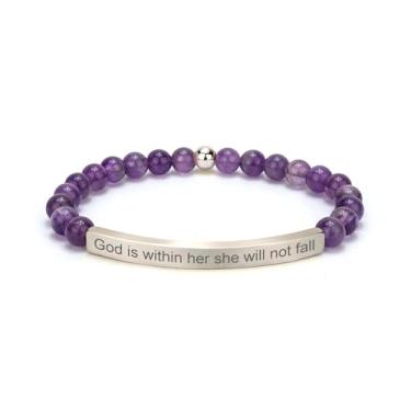 Imagem de cusurlove Pulseira de ametista cristã para mulheres, joias de versículo bíblico banhado a ouro 18K, presente de fé religiosa inspiradora, joia das escrituras para encorajamento e força, Medium