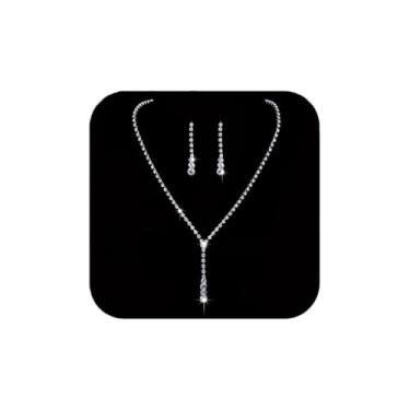 Imagem de Artmiss Conjunto de brincos em Y para noivas, conjunto de joias longas de cristal, colar em Y com strass para mulheres, noivas, dama de honra