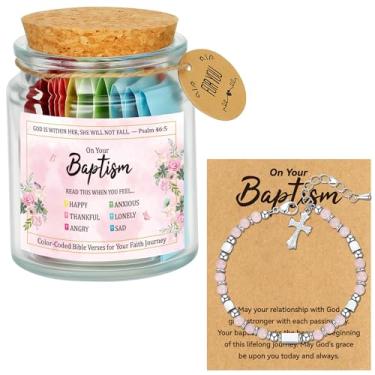 Imagem de EccoDen Presentes de batismo para ela – Pote de versículo bíblico e pulseira de cruz – presentes de batismo presente cristão para mulheres, meninas e adolescentes