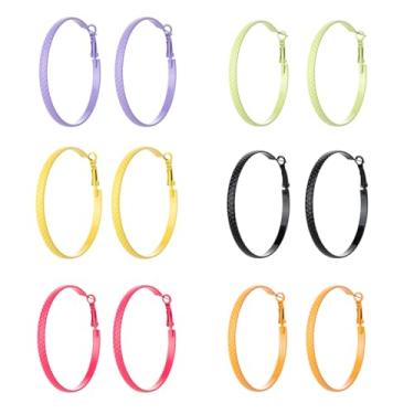 Imagem de ZKBKJSPZJB Um conjunto de 6 pares de brincos de argola grandes minimalistas coloridos esmaltados assados, brincos redondos coloridos para rosto quadrado, presente feminino moderno, 3, Acrílico, nuvem