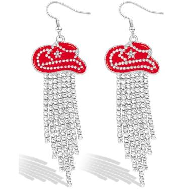 Imagem de Ronglry Brincos de chapéu ocidental com strass, cowgirl, cowboy, roupas chiques para mulheres, boêmio, rodeio, borla, brincos pendurados, acessórios de joias ocidentais, Liga de aço, Sem pedra