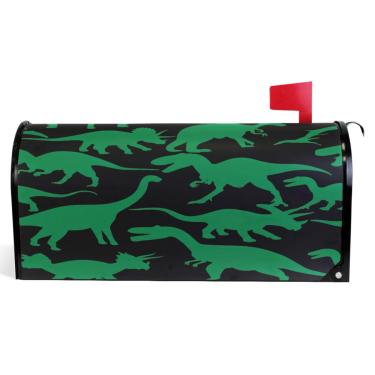 Imagem de TSENQUE Capas magnéticas decorativas para caixa de correio de outono caixas de correio modernas decorações fofas dinossauros verde preto tamanho grande 64,5 x 52,8 cm