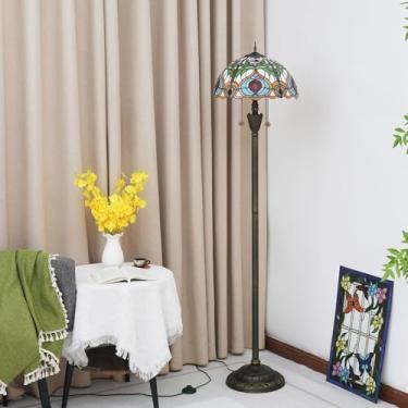 Imagem de Luminária de chão Tiffany, com cúpula de vitral, estilo vintage, dupla, para sala de estar, quarto ou escritório, iluminação brilhante, decoração rústica de canto, bronze, para leitura, esti