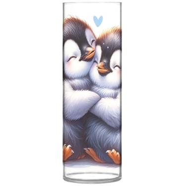 Imagem de Pinguim fofo animal cilindro vaso de flores decorativo personalizado vaso de flores alto decorações de plástico para quarto, 30 cm x 9,9 cm