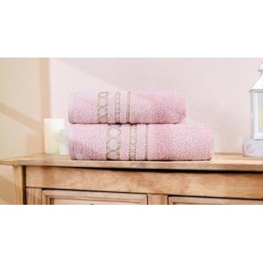 Imagem de kit 2 Toalha de Banho Banhão Romance Jacquard Algodão 100%, 80x150cm, Alta Absorção, Pré-Lavada, Pré-Encolhida (ROSA CLARO)