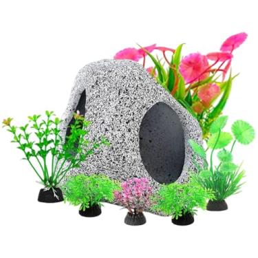 Imagem de Decoração de tanque de peixes, plantas artificiais, conjunto de ornamentos de caverna de rocha – Acessórios para aquário | Para Betta Camarão Guppy Água Doce Água Salgada Interior Casa