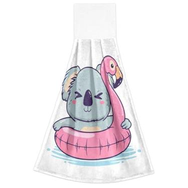 Imagem de Joitme Lindas toalhas de mão cinza coala rosa flamingo cozinha com laço para pendurar forno toalha de gravata altamente absorvente outono toalha de cozinha bonito conjunto de 2, 45 x 35 centímetros