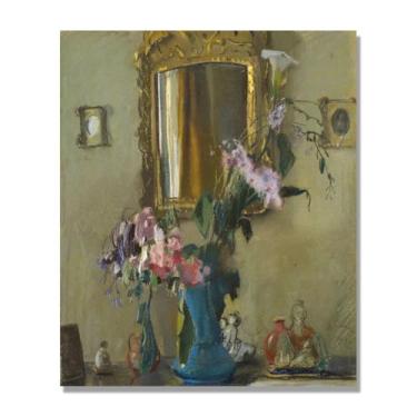 Imagem de NHLDZYH Flores clássicas ainda vida em tela retro buquê de flores pinturas estilo country decoração de parede para cozinha e sala de estar. B32. 80 x 96 cm apenas tela