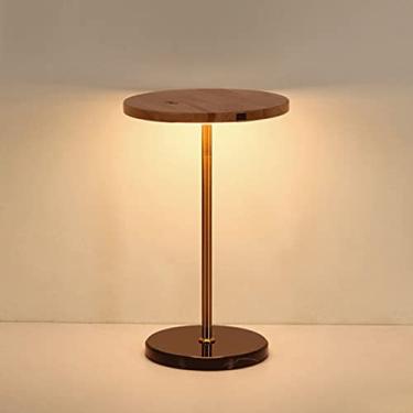 Imagem de Luminária de chão moderna e criativa com prateleiras de madeira e porta USB, base de mármore, ideal para quarto e sala de estar - Luminária alta para mesa de apoio (Cor: Madeira A)