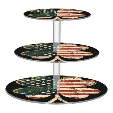 Imagem de Dia de São Patrício, trevo da sorte, 3 camadas, suporte de cupcake para festa, copo de acrílico, torre, bandeja de servir, mesa de deserto, exibição de bolo, comida, casamento, rosa