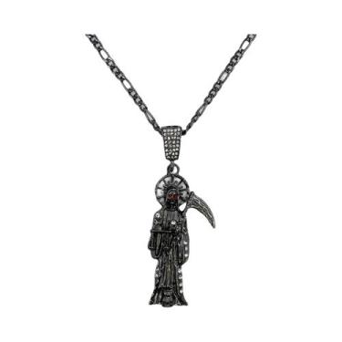 Imagem de Colar Santa Muerte Figaro Corrente Santisma Muerte Pingente/Prego Cola