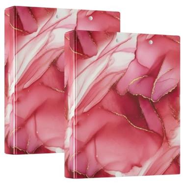 Imagem de Fichários personalizados de 3 anéis vermelhos e rosa de 3 cm para 200 folhas, pastas, portfólio, fofo, redondo, fichário, 31,5 x 27 x 6 cm, pacote com 2