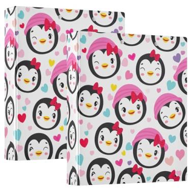Imagem de Fichários fofos de desenho animado pinguim de 3,8 cm, 3 anéis, 200 folhas, floral, animal, caderno, fichário de escritório, 31,5 x 27 x 6 cm, pacote com 2