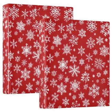Imagem de Flocos de neve personalizados vermelhos 3 anéis fichários de 3,5 polegadas para 200 folhas, caderno, anel redondo fofo, fichário resistente, 31,5 x 27 x 6 cm, pacote com 2
