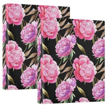 Imagem de Fichários de 3 anéis personalizados com 3 peônias roxas e rosa de 3 polegadas comporta 200 folhas, anel redondo, 31,5 x 27 x 6 cm, 1 pacote
