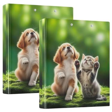 Imagem de Fichários fofos e brincalhões de 3 anéis de 3 cm comporta 200 folhas, pastas de portfólio moderno, anel redondo, fichário de apresentação, 31,5 x 27 x 6 cm, pacote com 2