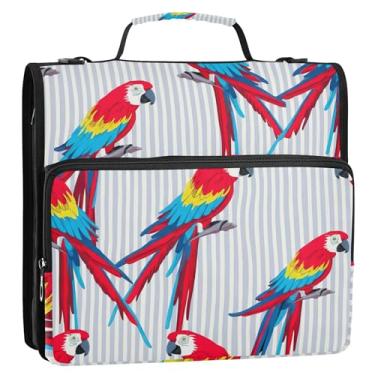 Imagem de Organizador de documentos com zíper, fichário de 3 cm, 3 anéis, araras fofas e resistentes, com penas, listradas, vários bolsos, pasta de portfólio grande, bolsa escolar com alça de ombro