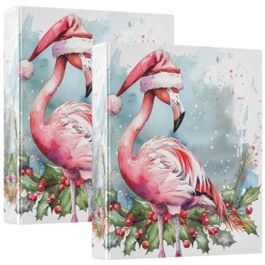 Imagem de Fichário de Natal Flamingo Holly com 3 anéis de 3 cm comporta 200 folhas, fichário bonito com anel redondo, 31,5 x 27 x 6 cm, pacote com 2