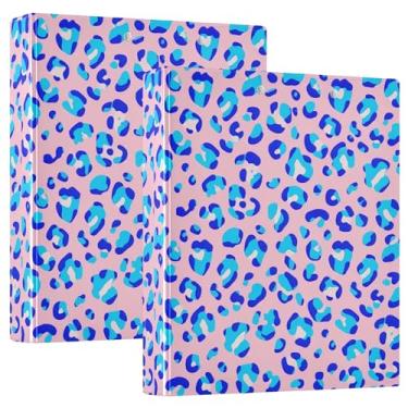 Imagem de Fichários de 3 anéis com manchas de leopardo azul rosa, 3 argolas, 200 folhas, prancheta moderna, anel redondo, 31,5 x 27 x 6 cm, pacote com 2