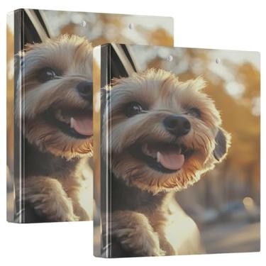 Imagem de Fichários personalizados Happy Yorkie Car Ride Sunset 3 cm com 3 argolas para 200 folhas, fichário para prancheta, 31,5 x 27 x 6 cm, 1 pacote