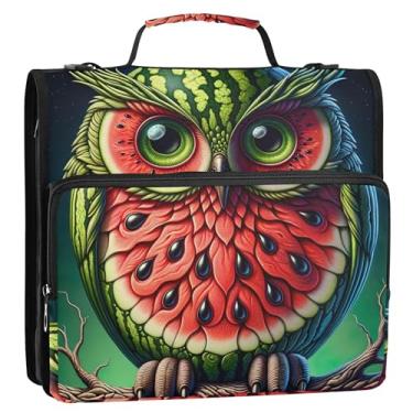 Imagem de Pasta organizadora de documentos com zíper de 3 cm, 3 anéis, coruja, melancia, divertida, vários bolsos, pastas grandes com alça para escola secundária