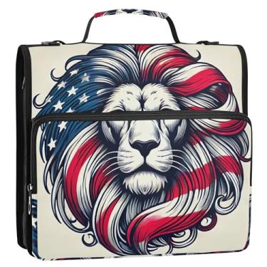 Imagem de Fichários fofos de 3 anéis, anel D de 3,8 cm, estampa de leão dos EUA, organizador de fichário, pasta de armazenamento com alça e bolsa de ensino médio