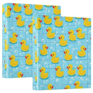 Imagem de Fichários fofos de patos amarelos azuis, 3 anéis, 3 polegadas, 200 folhas, lindo anel de portfólio, floral, redondo, fichário, 31,5 x 27 x 6 cm, 1 pacote