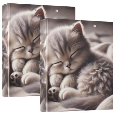 Imagem de Fichário gatinho fofo com 3 anéis de 3 cm comporta 200 folhas, fichário fofo, anel redondo, fichário resistente, 1 pacote