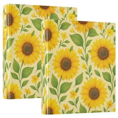 Imagem de Fichários amarelos girassóis verdes com 3 anéis de 3 cm comporta 200 folhas premium 3 pastas de anel redondo, 31,5 x 27 x 6 cm, 1 pacote