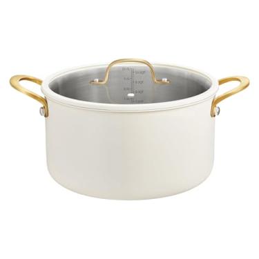 Imagem de BEZIA Panela de aço inoxidável de 8 litros de camada tripla com tampa, alça robusta e dupla, compatível com a maioria dos cooktops, distribuição uniforme de calor, perfeita para ensopados, cozidos e