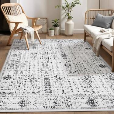 Imagem de Tapete de área para sala de estar - 15 x 23 cm, macio, lavável, oriental, vintage, floral, desgastado, tapete grande - Tapetes antiderrapantes resistentes a manchas para quarto, sala de jantar