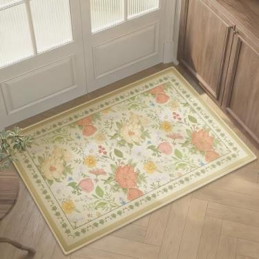Imagem de Tapete de entrada 5 x 7 cm pequeno tapete de entrada interna lavável à máquina boho floral tapete antiderrapante para entrada, cozinha, quarto, banheiro, porta da frente, entrada interna, entrada