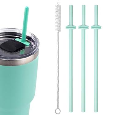 Imagem de Canudo de silicone para tampa Yeti, 3 peças reutilizáveis de substituição para tampas de canudo YETI, conjunto de canudos de 28 cm com 1 escova de limpeza